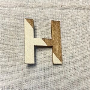 Handmade Wooden Letter H Pin - Brown and Cream